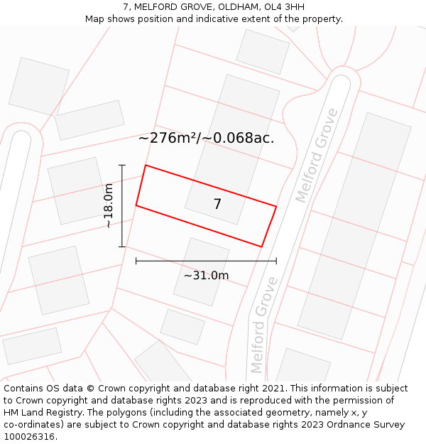 7, MELFORD GROVE, OLDHAM, OL4 3HH: Plot and title map