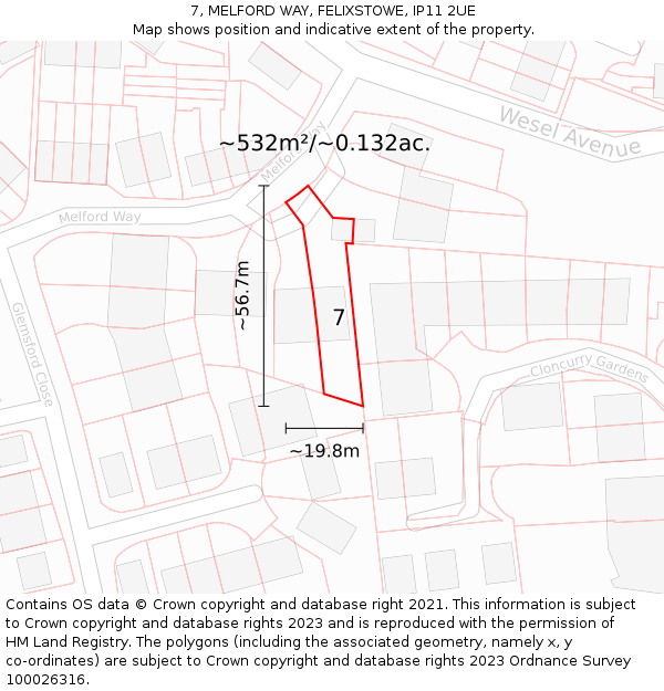 7, MELFORD WAY, FELIXSTOWE, IP11 2UE: Plot and title map