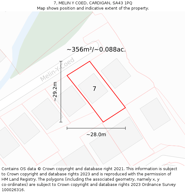 7, MELIN Y COED, CARDIGAN, SA43 1PQ: Plot and title map