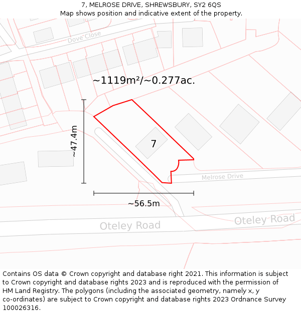 7, MELROSE DRIVE, SHREWSBURY, SY2 6QS: Plot and title map