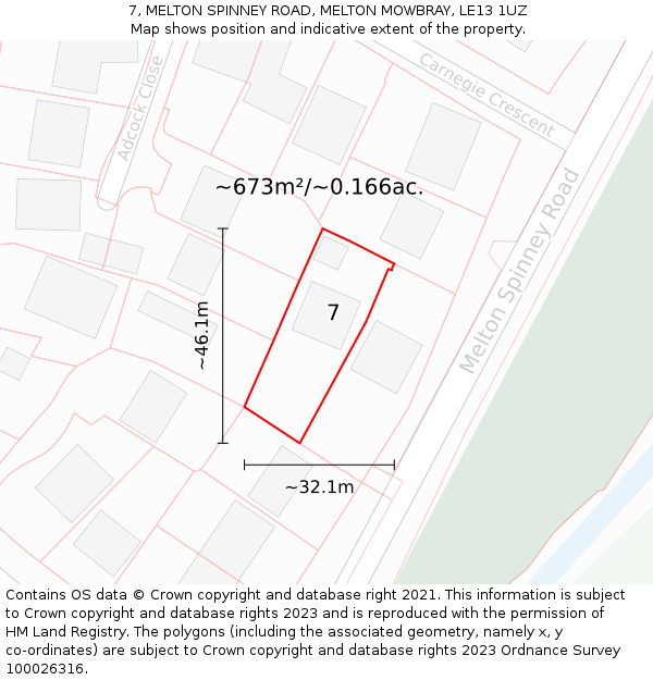 7, MELTON SPINNEY ROAD, MELTON MOWBRAY, LE13 1UZ: Plot and title map