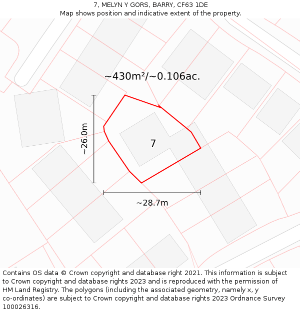 7, MELYN Y GORS, BARRY, CF63 1DE: Plot and title map