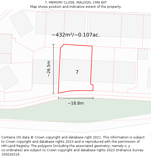 7, MEMORY CLOSE, MALDON, CM9 6XT: Plot and title map