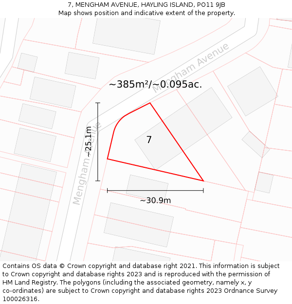 7, MENGHAM AVENUE, HAYLING ISLAND, PO11 9JB: Plot and title map