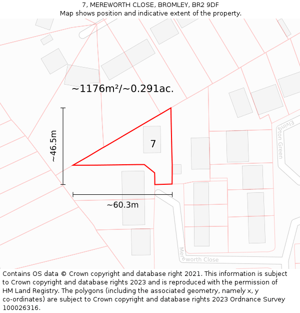7, MEREWORTH CLOSE, BROMLEY, BR2 9DF: Plot and title map