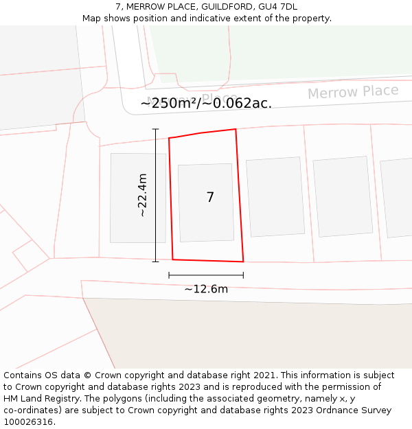7, MERROW PLACE, GUILDFORD, GU4 7DL: Plot and title map