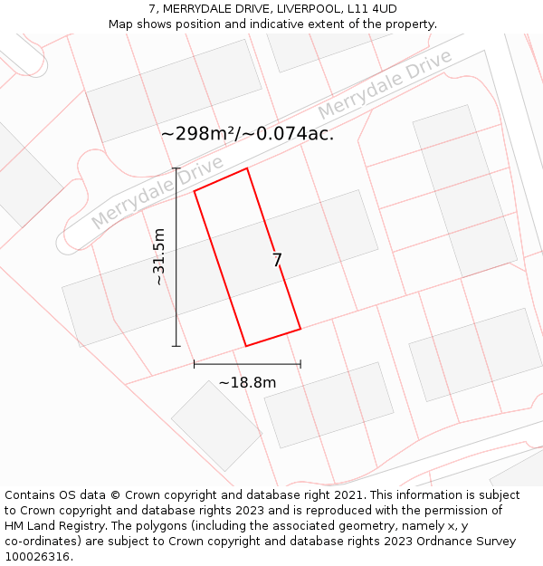 7, MERRYDALE DRIVE, LIVERPOOL, L11 4UD: Plot and title map