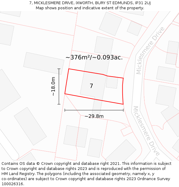 7, MICKLESMERE DRIVE, IXWORTH, BURY ST EDMUNDS, IP31 2UJ: Plot and title map