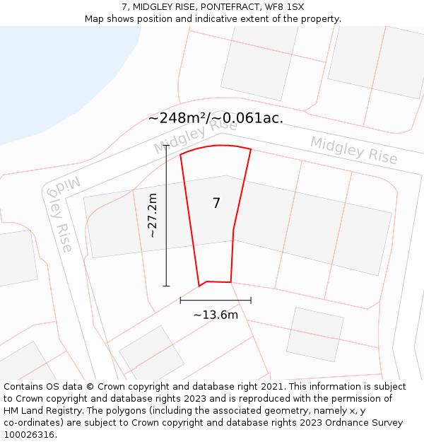 7, MIDGLEY RISE, PONTEFRACT, WF8 1SX: Plot and title map