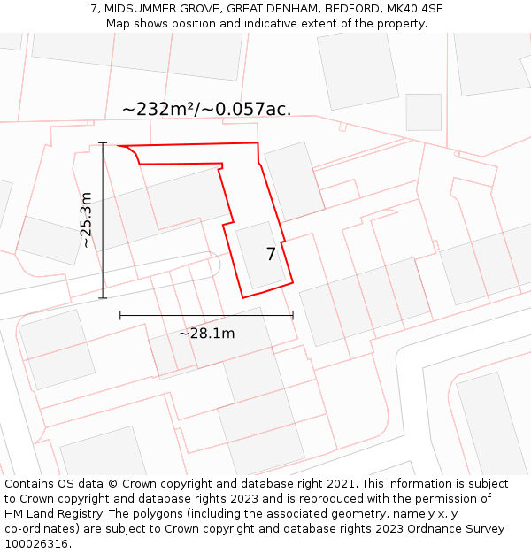 7, MIDSUMMER GROVE, GREAT DENHAM, BEDFORD, MK40 4SE: Plot and title map