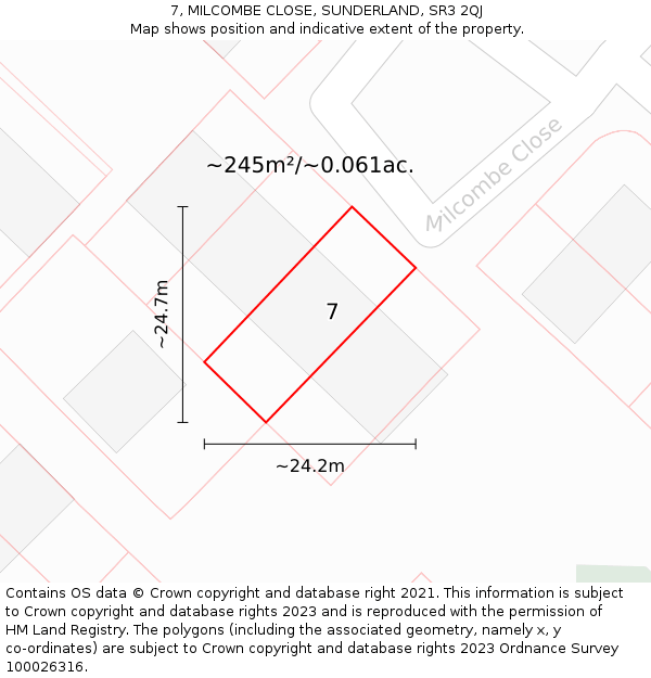 7, MILCOMBE CLOSE, SUNDERLAND, SR3 2QJ: Plot and title map