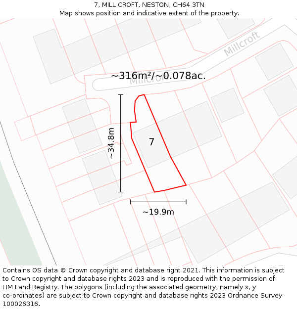 7, MILL CROFT, NESTON, CH64 3TN: Plot and title map