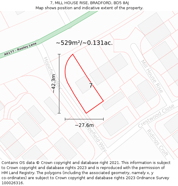 7, MILL HOUSE RISE, BRADFORD, BD5 8AJ: Plot and title map