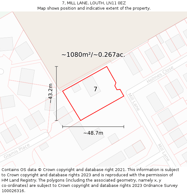 7, MILL LANE, LOUTH, LN11 0EZ: Plot and title map