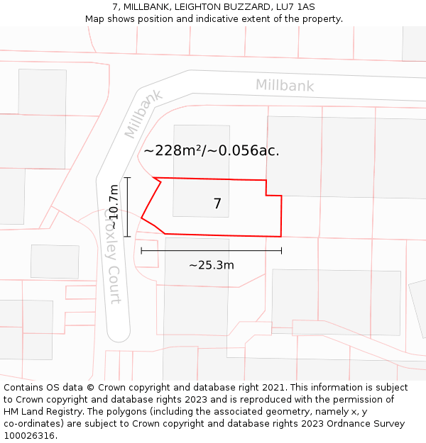 7, MILLBANK, LEIGHTON BUZZARD, LU7 1AS: Plot and title map