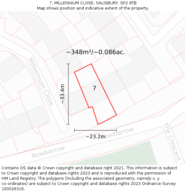 7, MILLENNIUM CLOSE, SALISBURY, SP2 8TB: Plot and title map