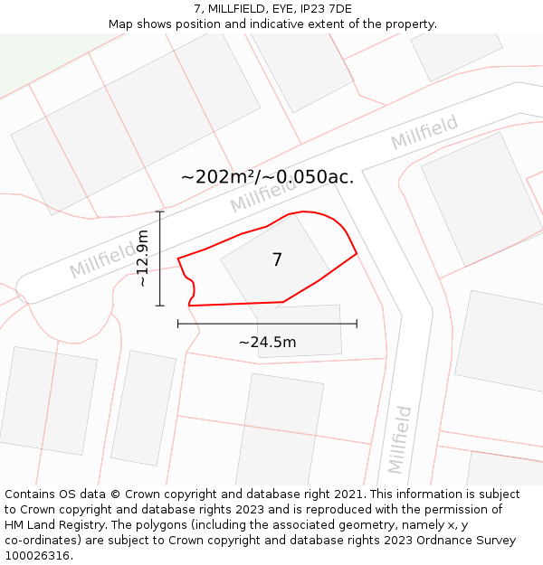 7, MILLFIELD, EYE, IP23 7DE: Plot and title map