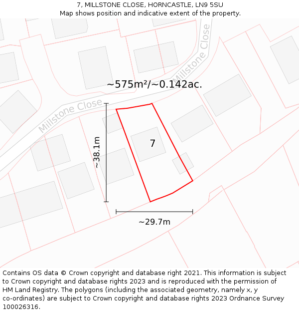 7, MILLSTONE CLOSE, HORNCASTLE, LN9 5SU: Plot and title map