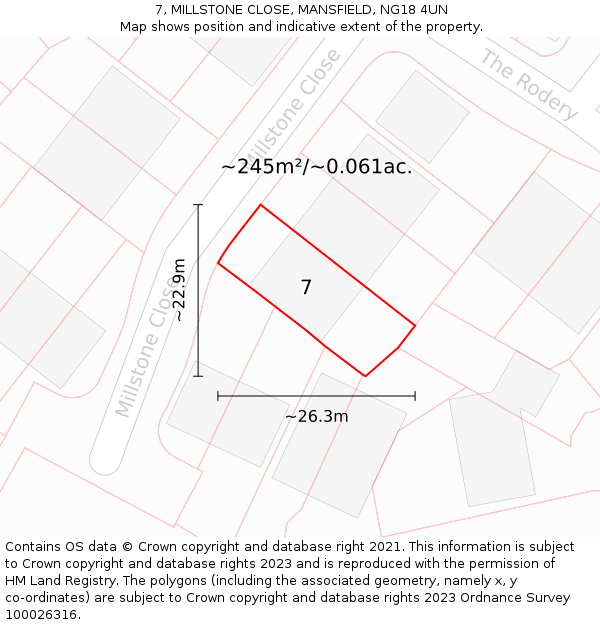 7, MILLSTONE CLOSE, MANSFIELD, NG18 4UN: Plot and title map