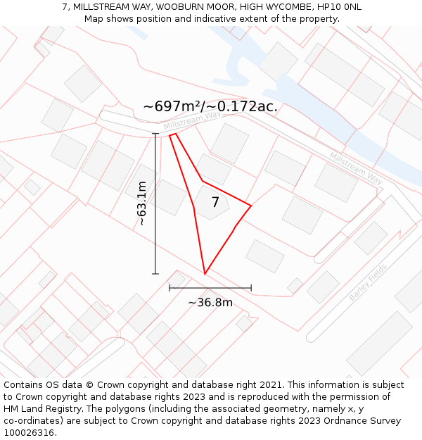 7, MILLSTREAM WAY, WOOBURN MOOR, HIGH WYCOMBE, HP10 0NL: Plot and title map