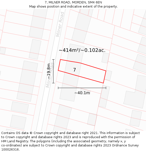 7, MILNER ROAD, MORDEN, SM4 6EN: Plot and title map