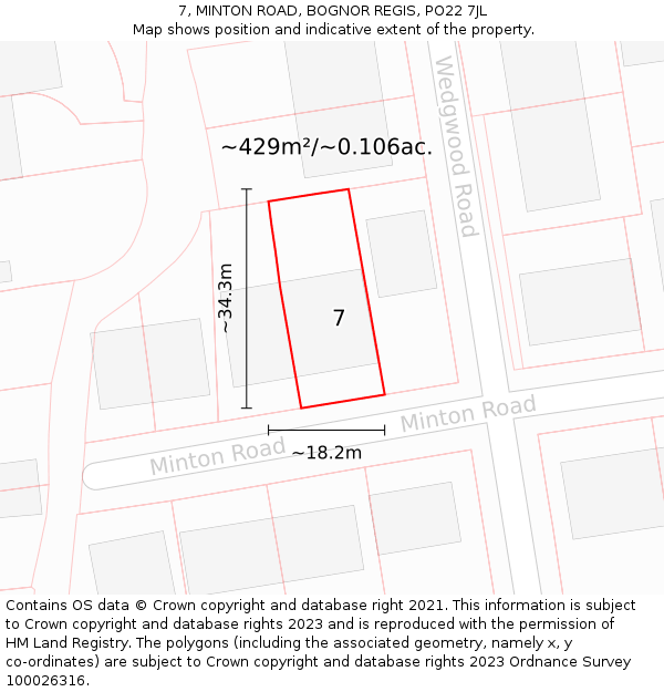 7, MINTON ROAD, BOGNOR REGIS, PO22 7JL: Plot and title map