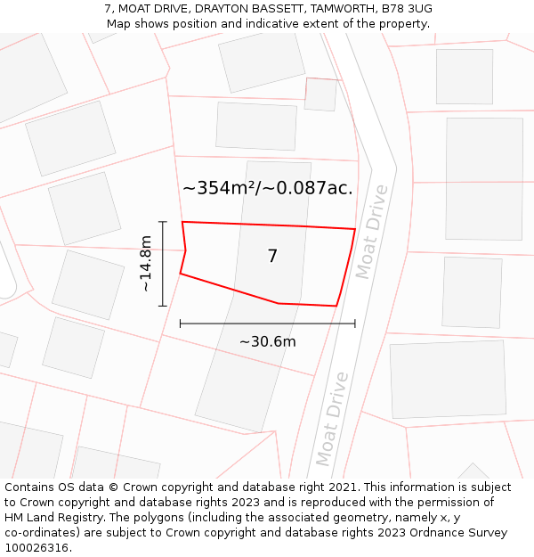 7, MOAT DRIVE, DRAYTON BASSETT, TAMWORTH, B78 3UG: Plot and title map