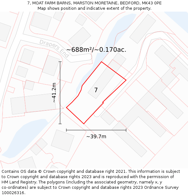 7, MOAT FARM BARNS, MARSTON MORETAINE, BEDFORD, MK43 0PE: Plot and title map