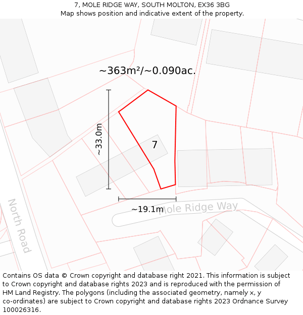 7, MOLE RIDGE WAY, SOUTH MOLTON, EX36 3BG: Plot and title map