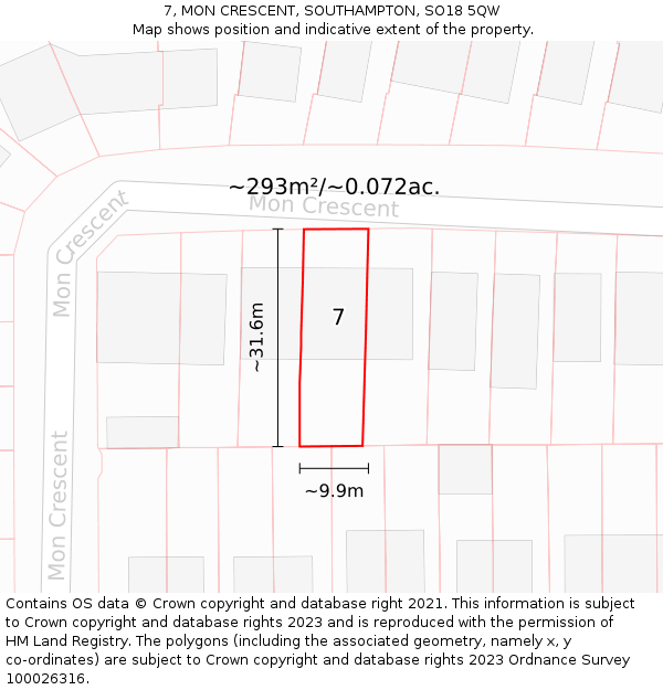 7, MON CRESCENT, SOUTHAMPTON, SO18 5QW: Plot and title map