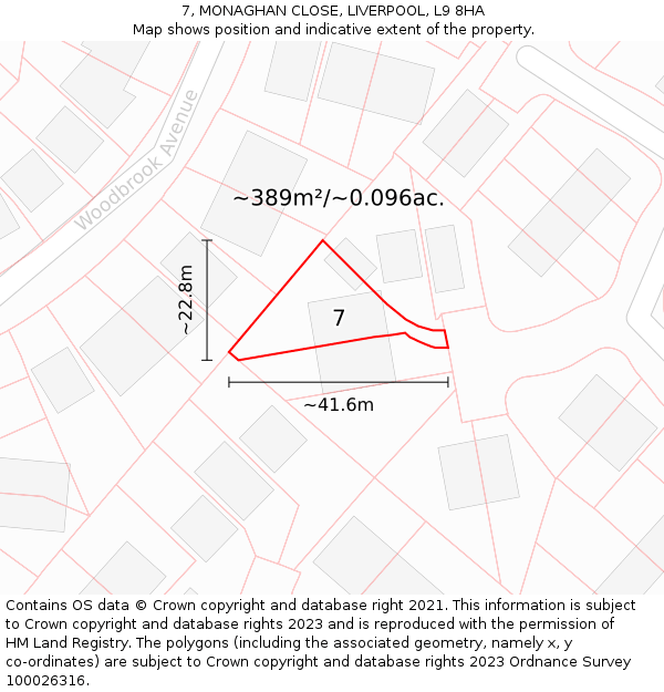 7, MONAGHAN CLOSE, LIVERPOOL, L9 8HA: Plot and title map