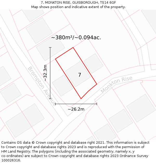 7, MONKTON RISE, GUISBOROUGH, TS14 6GF: Plot and title map