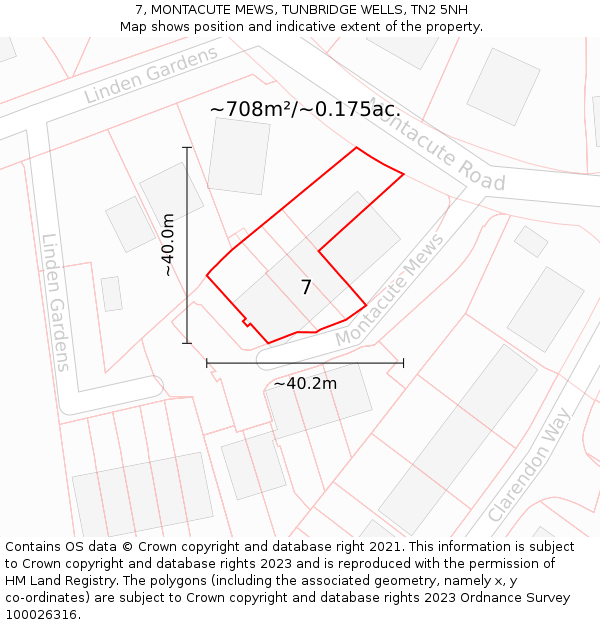 7, MONTACUTE MEWS, TUNBRIDGE WELLS, TN2 5NH: Plot and title map