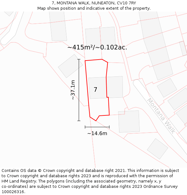 7, MONTANA WALK, NUNEATON, CV10 7RY: Plot and title map