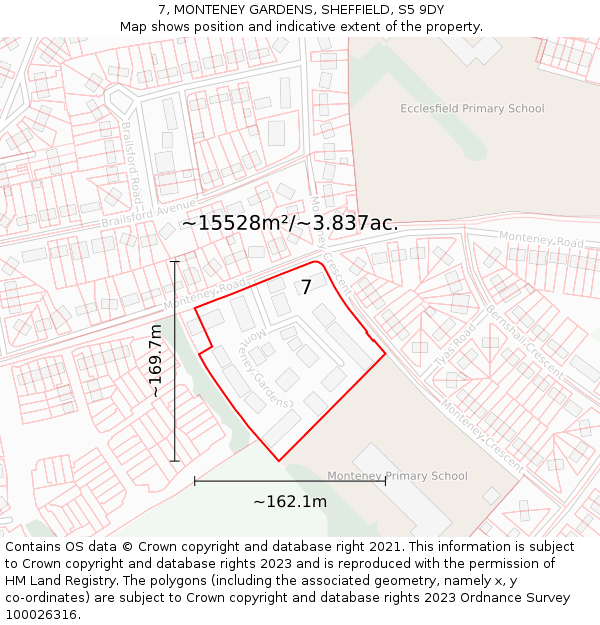 7, MONTENEY GARDENS, SHEFFIELD, S5 9DY: Plot and title map