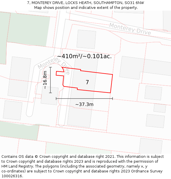 7, MONTEREY DRIVE, LOCKS HEATH, SOUTHAMPTON, SO31 6NW: Plot and title map