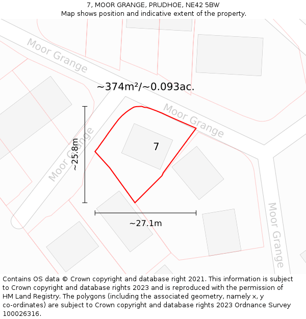 7, MOOR GRANGE, PRUDHOE, NE42 5BW: Plot and title map