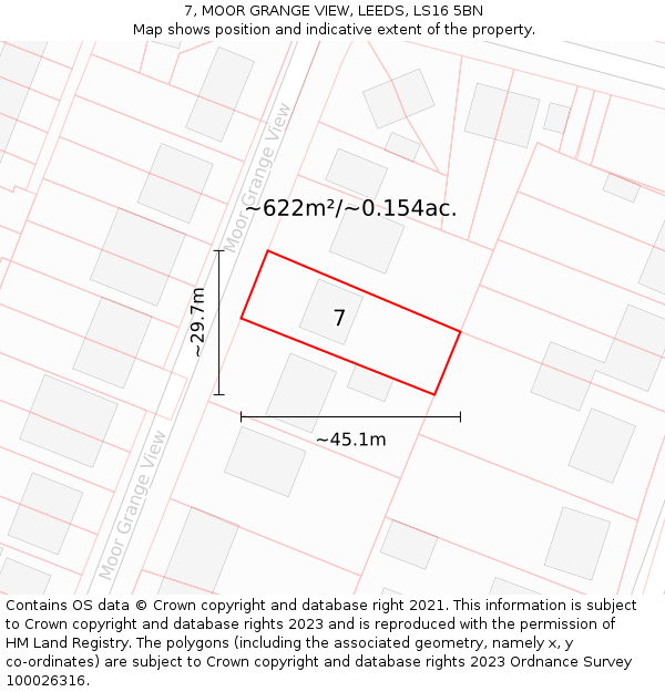 7, MOOR GRANGE VIEW, LEEDS, LS16 5BN: Plot and title map