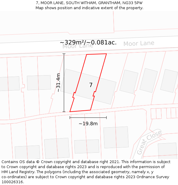 7, MOOR LANE, SOUTH WITHAM, GRANTHAM, NG33 5PW: Plot and title map