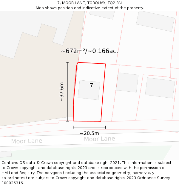 7, MOOR LANE, TORQUAY, TQ2 8NJ: Plot and title map