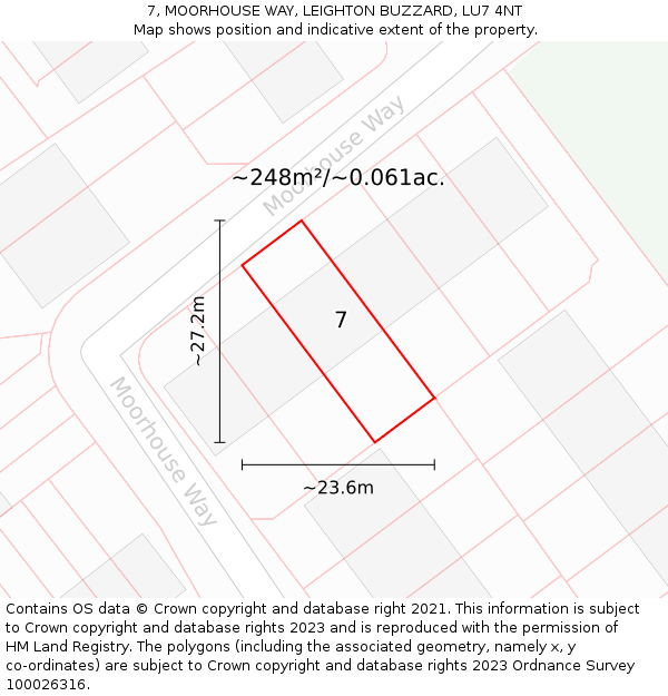 7, MOORHOUSE WAY, LEIGHTON BUZZARD, LU7 4NT: Plot and title map