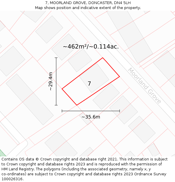 7, MOORLAND GROVE, DONCASTER, DN4 5LH: Plot and title map