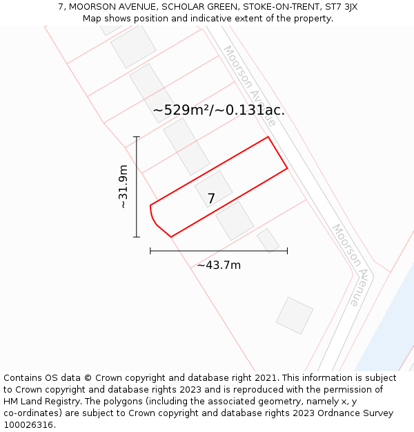 7, MOORSON AVENUE, SCHOLAR GREEN, STOKE-ON-TRENT, ST7 3JX: Plot and title map