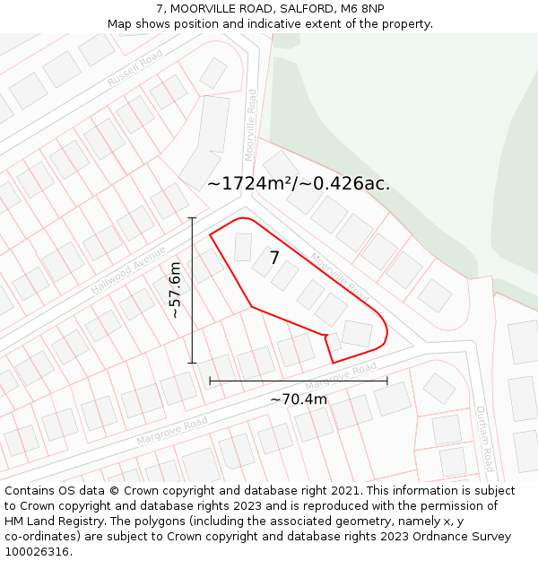 7, MOORVILLE ROAD, SALFORD, M6 8NP: Plot and title map