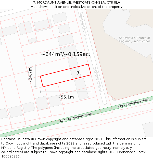 7, MORDAUNT AVENUE, WESTGATE-ON-SEA, CT8 8LA: Plot and title map