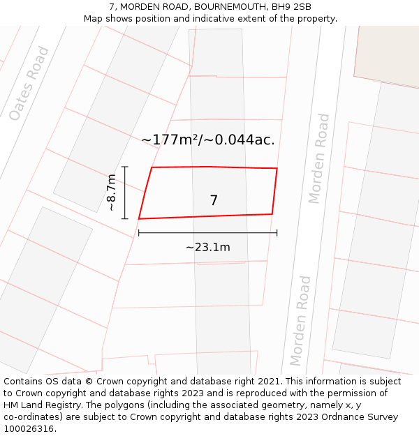 7, MORDEN ROAD, BOURNEMOUTH, BH9 2SB: Plot and title map