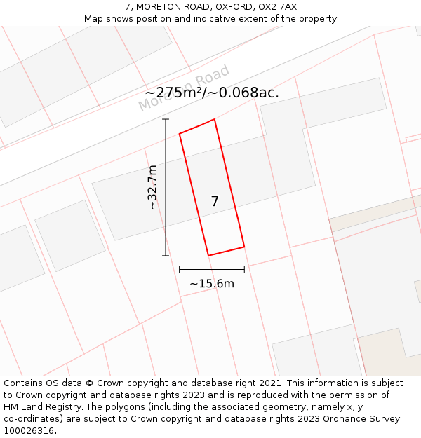 7, MORETON ROAD, OXFORD, OX2 7AX: Plot and title map