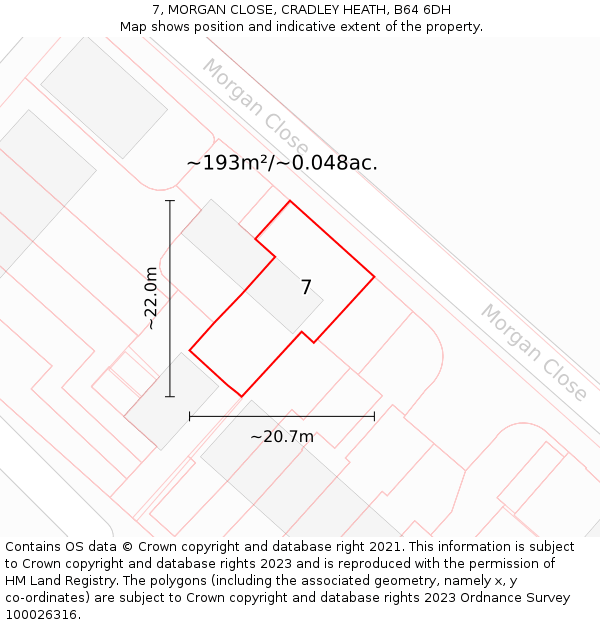 7, MORGAN CLOSE, CRADLEY HEATH, B64 6DH: Plot and title map