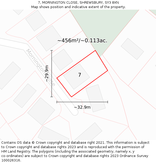 7, MORNINGTON CLOSE, SHREWSBURY, SY3 8XN: Plot and title map