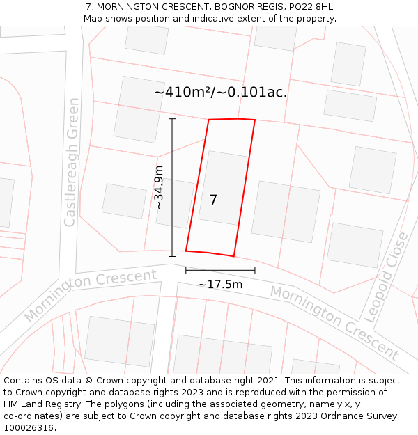 7, MORNINGTON CRESCENT, BOGNOR REGIS, PO22 8HL: Plot and title map